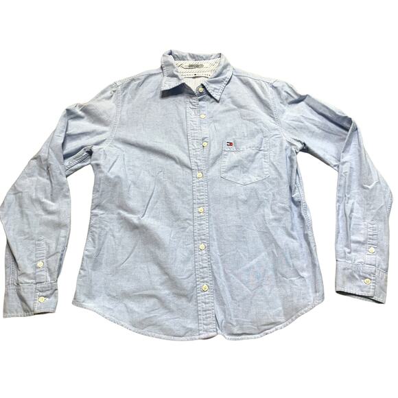 Tommy Hilfiger Blue Poplin Button Down Shirt 10 Large - Picture 1 of 5